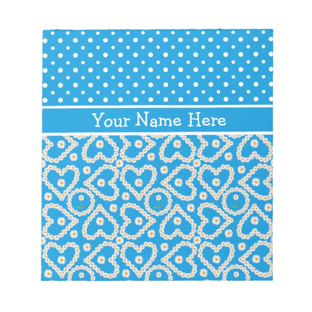 Notepad to Personalise: Polkas, Daisies, Blue (Front)