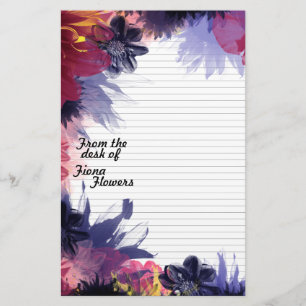 Notepaper Stationery Lined, Dark Colourful Flowers