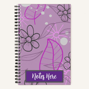 Notes Here Flower Leaves Plant Pattern Spiral Notebook