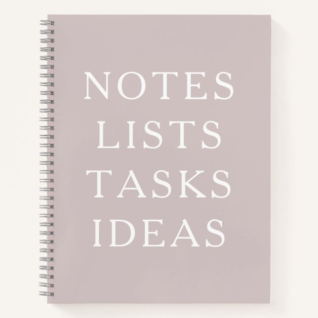 Notes Lists Tasks Ideas Minimal Spiral Notebook (Front)