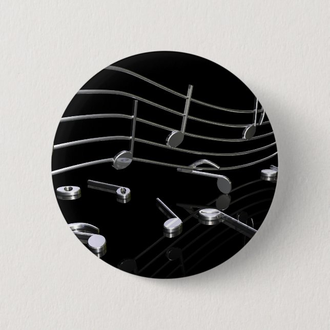 notes, music, black 6 cm round badge (Front)