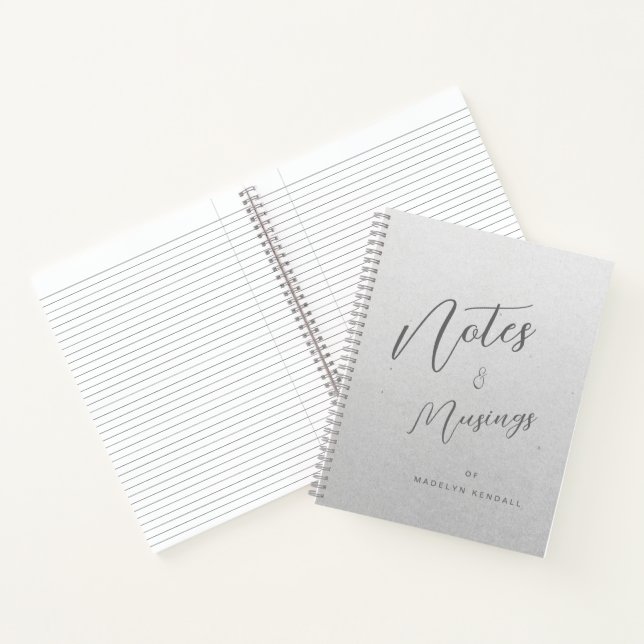 Notes & Musings Chic Script Monogram Gradient Grey Notebook (Inside)