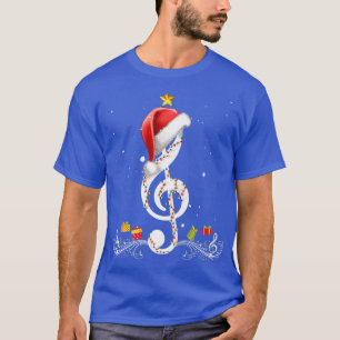 Notes Treble Clef Santa Hat Tree Christmas Lights  T-Shirt