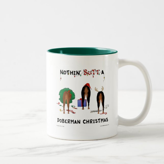 Nothin' Butt A Doberman Christmas Two-Tone Coffee Mug (Right)