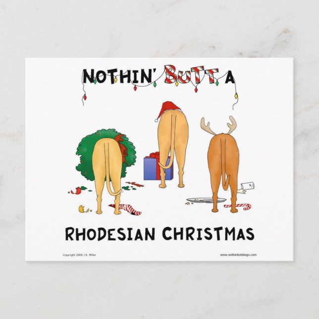 Nothin' Butt A Rhodesian Christmas Holiday Postcard (Front)