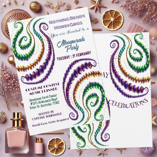 Nothing Beads Mardi Gras Colours Masquerade Party  Invitation