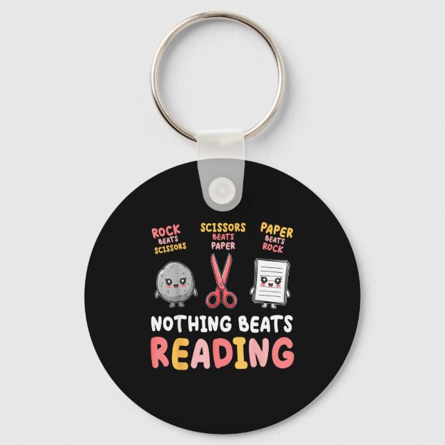Nothing beats reading funny rock paper scissors key ring (Front)