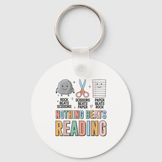 Nothing Beats Reading Rock Paper Scissors Funny Bo Key Ring (Front)