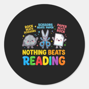 Nothing beats reading rock paper scissors reading classic round sticker