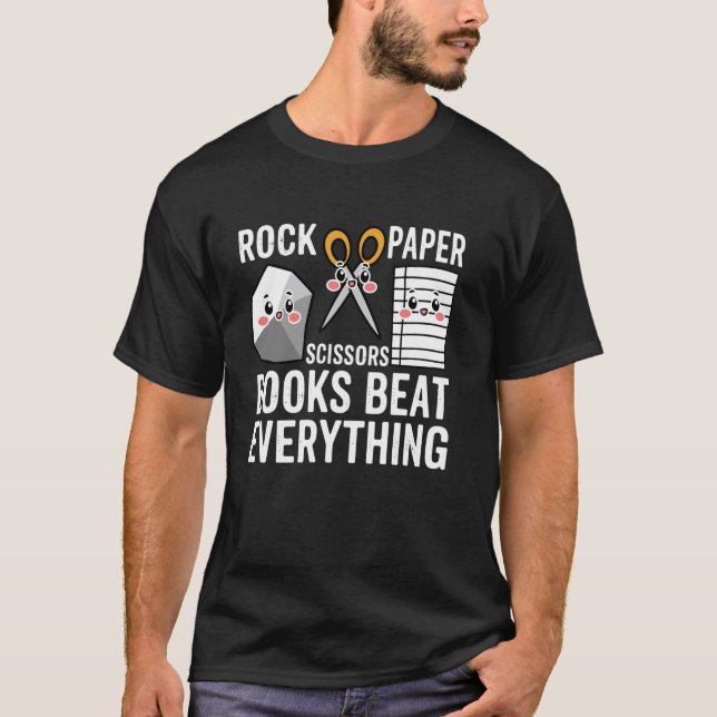 Nothing Beats Reading Rock Paper Scissors T-Shirt (Front)