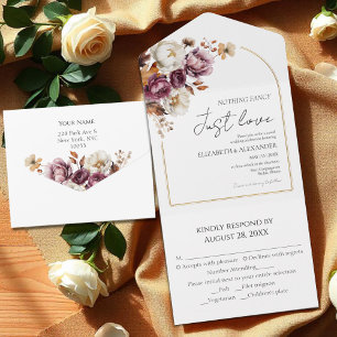 Nothing Fancy Burgundy Floral Arch Fall Wedding All In One Invitation
