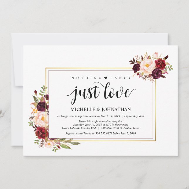 Nothing fancy, Elopement Reception Invitation Card (Front)
