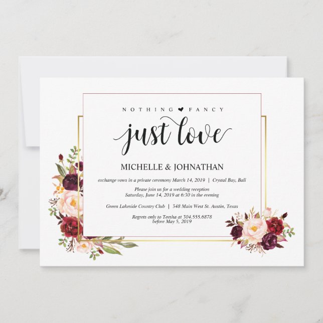 Nothing fancy, Elopement Reception Invitation Card (Front)