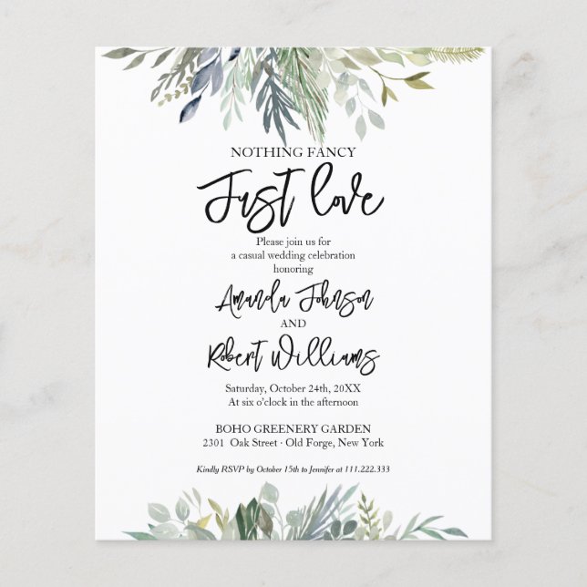 Nothing Fancy Greenery Budget Wedding Invitation (Front)