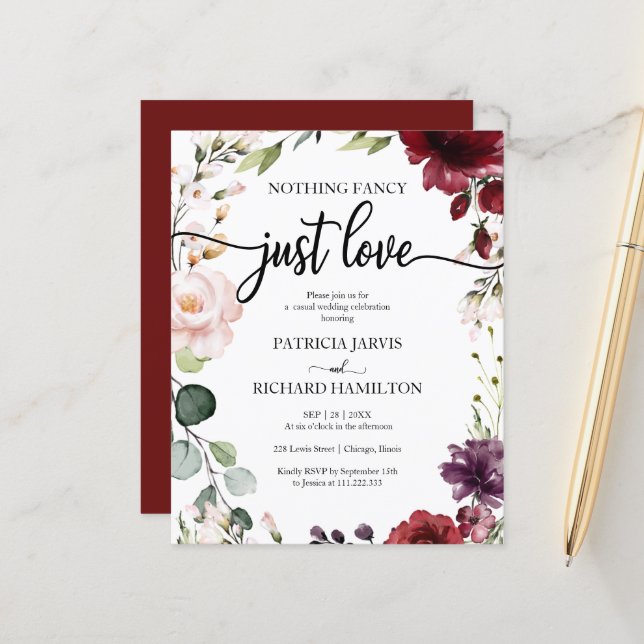 Nothing Fancy Inexpensive Wedding Invitations (Front/Back In Situ)