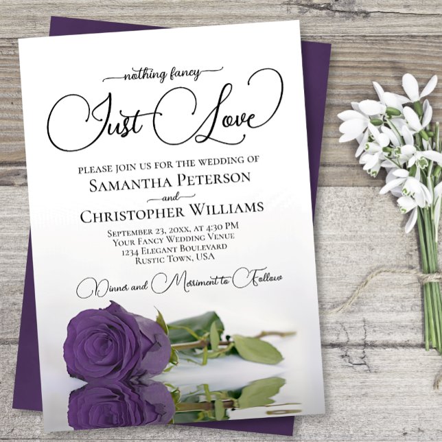 Nothing Fancy Just Love Amethyst Rose Wedding Invitation (Creator Uploaded)