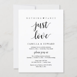 Nothing Fancy Just Love, Black, Elopement Party In Invitation