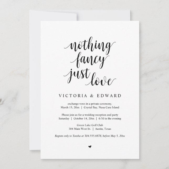 Nothing Fancy Just Love, Black, Elopement Party In Invitation (Front)