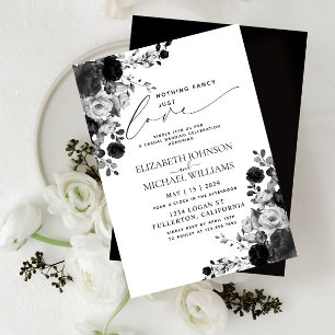 Nothing Fancy Just Love Black Flowers Wedding Invitation