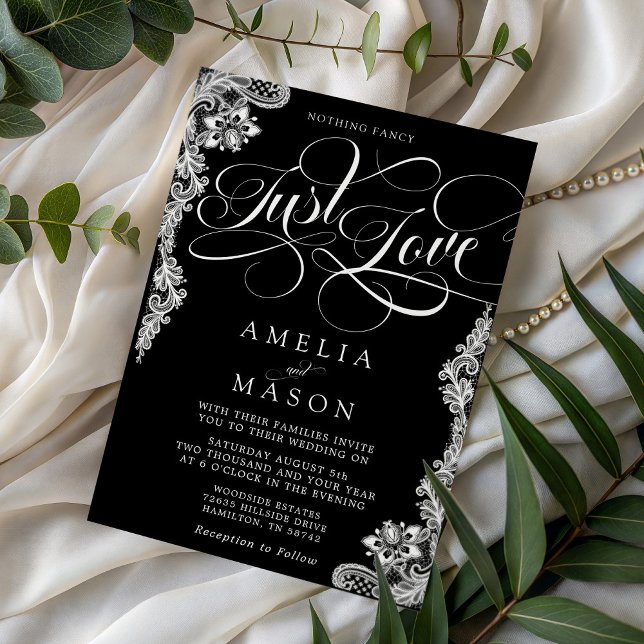 Nothing Fancy Just Love Black Lace Wedding Invitation (Nothing Fancy Just Love Black Lace Wedding Invitation)