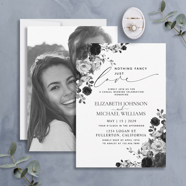 Nothing Fancy Just Love Black Photo Wedding Invitation (Creator Uploaded)