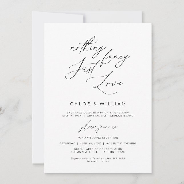 Nothing Fancy Just Love, Black, Wedding Elopement Invitation (Front)