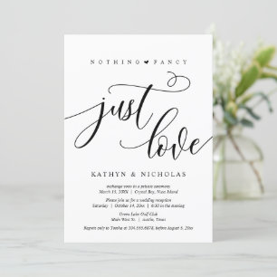 Nothing Fancy, Just Love, Black, Wedding Elopement Invitation