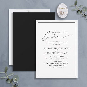 Nothing Fancy Just Love Black White Casual Wedding Invitation