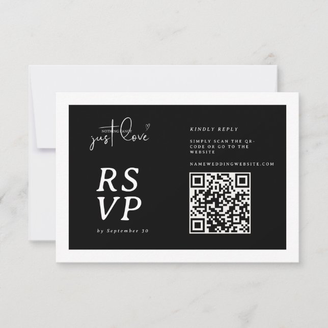 Nothing Fancy Just Love Black White QR-code RSVP  Card (Front)