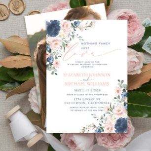 Nothing Fancy Just Love Blue Blush Photo Wedding Invitation