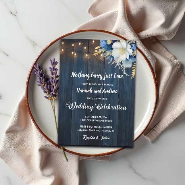 Nothing Fancy just Love Blue Wood Wedding Invitation (Creator Uploaded)