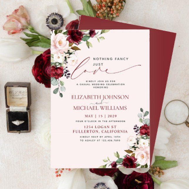 Nothing Fancy Just Love Blush Pink Burgundy Invitation (Creator Uploaded)