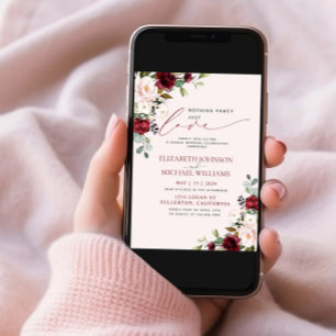 Nothing Fancy Just Love Blush Pink Burgundy Invitation