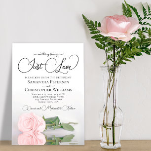 Nothing Fancy Just Love Blush Pink Rose Wedding Invitation