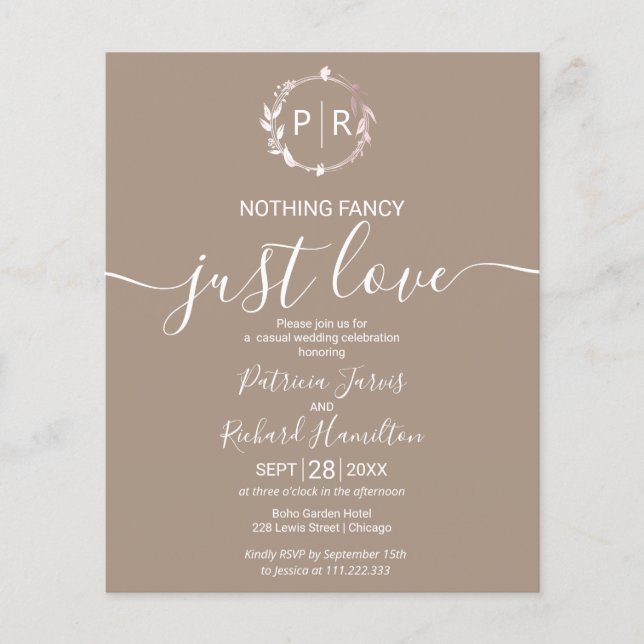 Nothing Fancy Just Love Budget Wedding Invitation (Front)