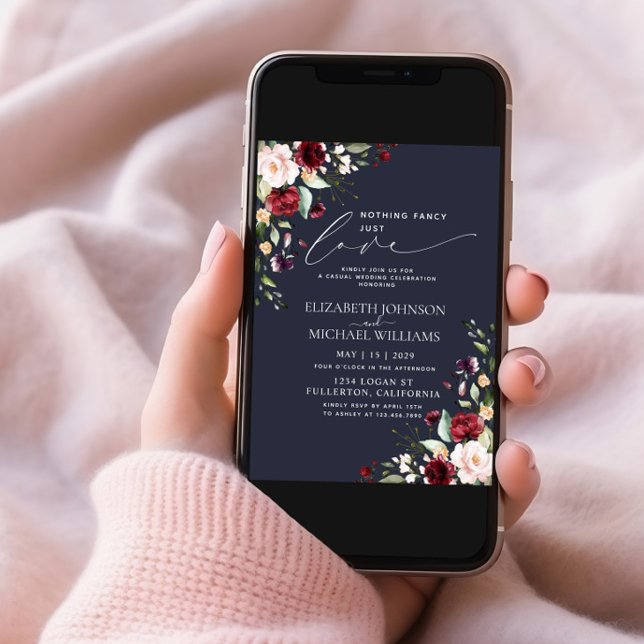 Nothing Fancy Just Love Burgundy Blush Blue Photo Invitation (Creator Uploaded)