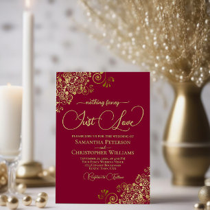 Nothing Fancy Just Love Burgundy & Gold Wedding Invitation