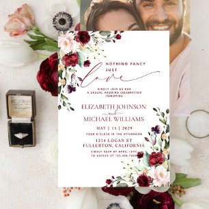 Nothing Fancy Just Love Burgundy Photo Wedding Invitation