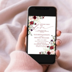 Nothing Fancy Just Love Burgundy Photo Wedding Invitation