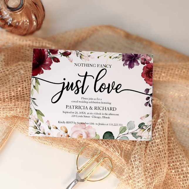 Nothing Fancy Just Love Burgundy Wedding Reception Invitation (Creator Uploaded)