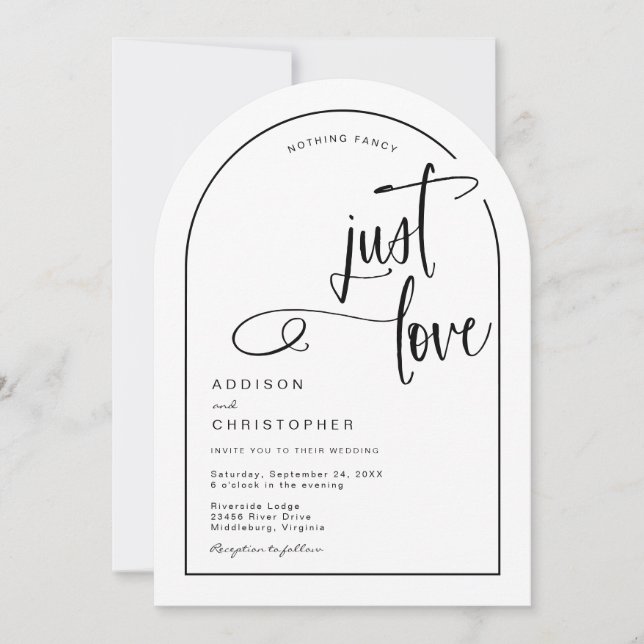 Nothing Fancy Just Love Casual Script Wedding Invitation (Front)