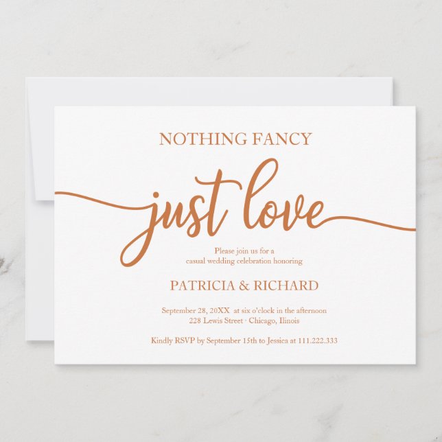 Nothing Fancy Just Love Casual Wedding Copper Invitation (Front)