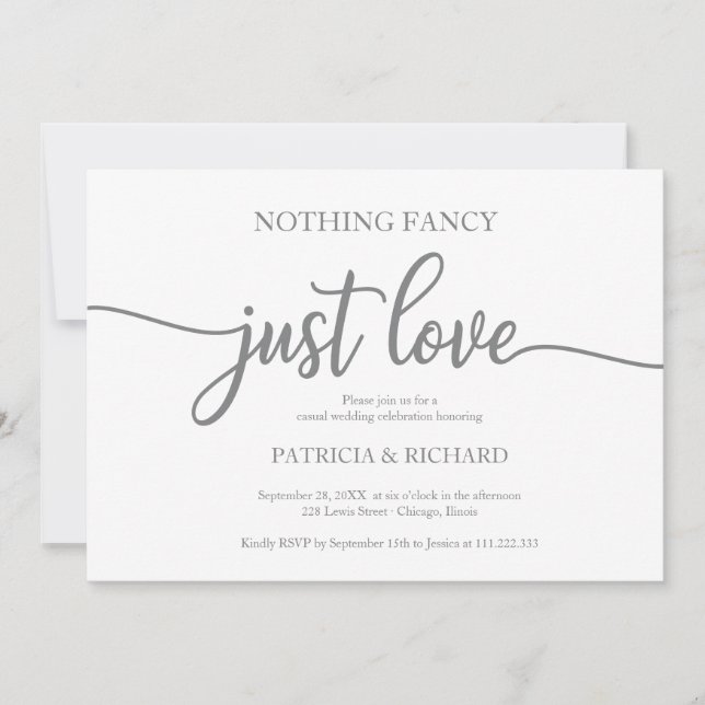 Nothing Fancy Just Love Casual Wedding Dark Grey Invitation (Front)