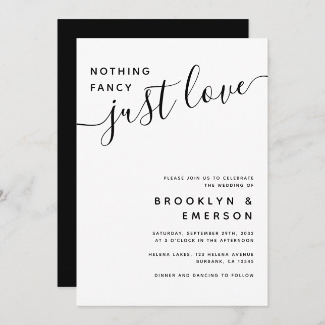 Nothing Fancy Just Love Casual Wedding Invitation (Front/Back)