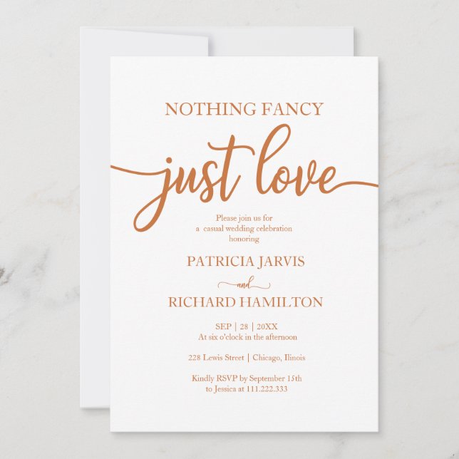 Nothing Fancy Just Love Casual Wedding Invitation (Front)