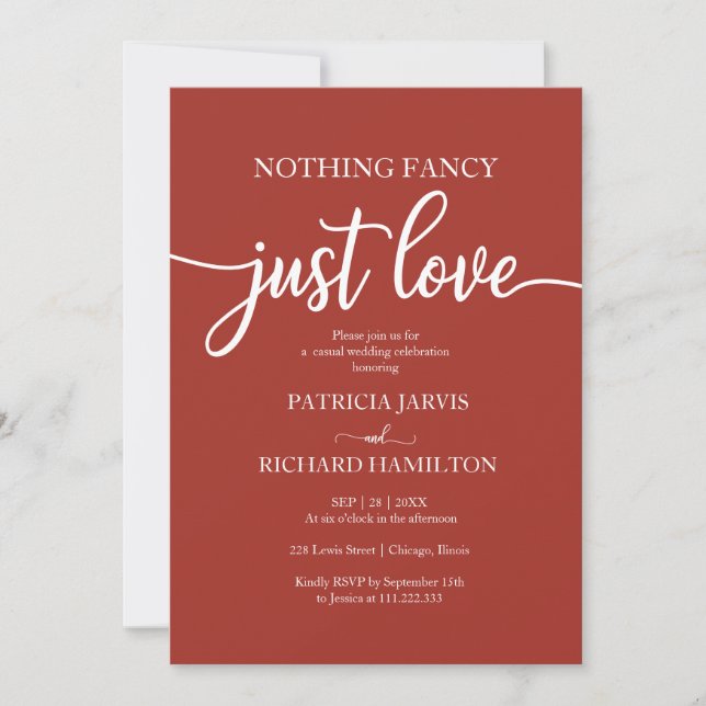 Nothing Fancy Just Love Casual Wedding Invitation (Front)
