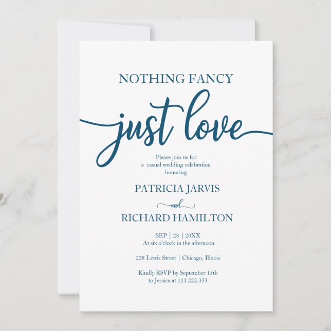 Nothing Fancy Just Love Casual Wedding Invitation (Front)