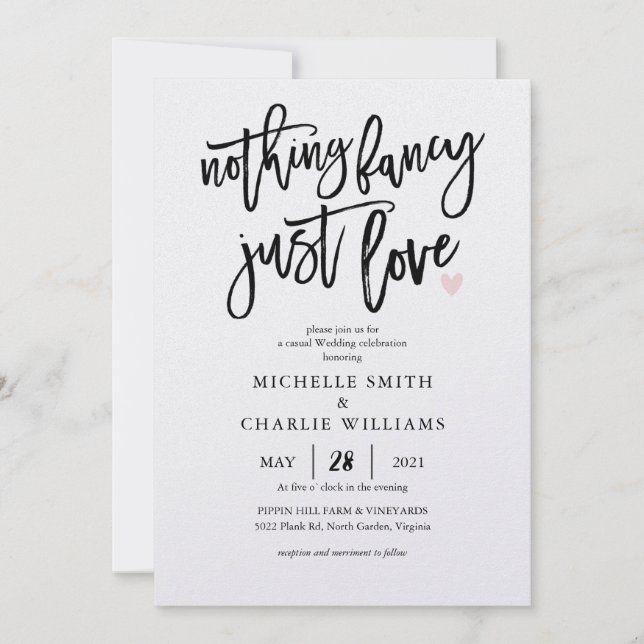 Nothing fancy just love casual Wedding Invitation (Front)