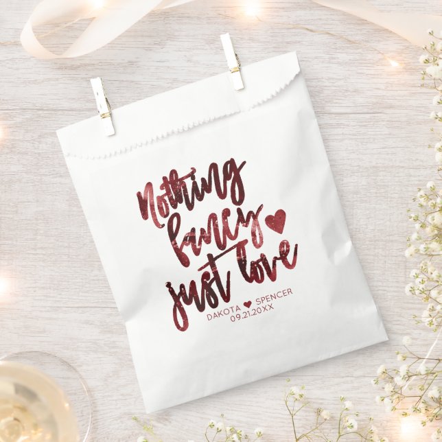 Nothing Fancy Just Love | Dark Crimson Red Wedding Favour Bag (Clipped)