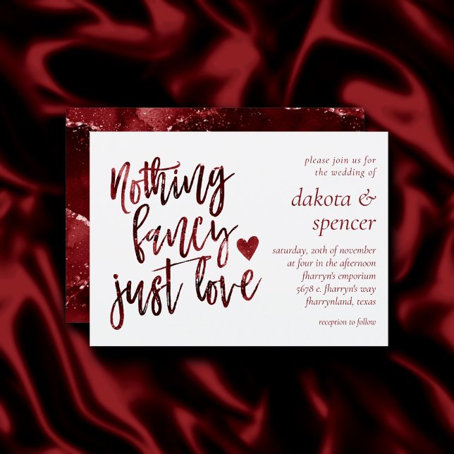 Nothing Fancy Just Love | Dark Crimson Red Wedding Invitation (Creator Uploaded)